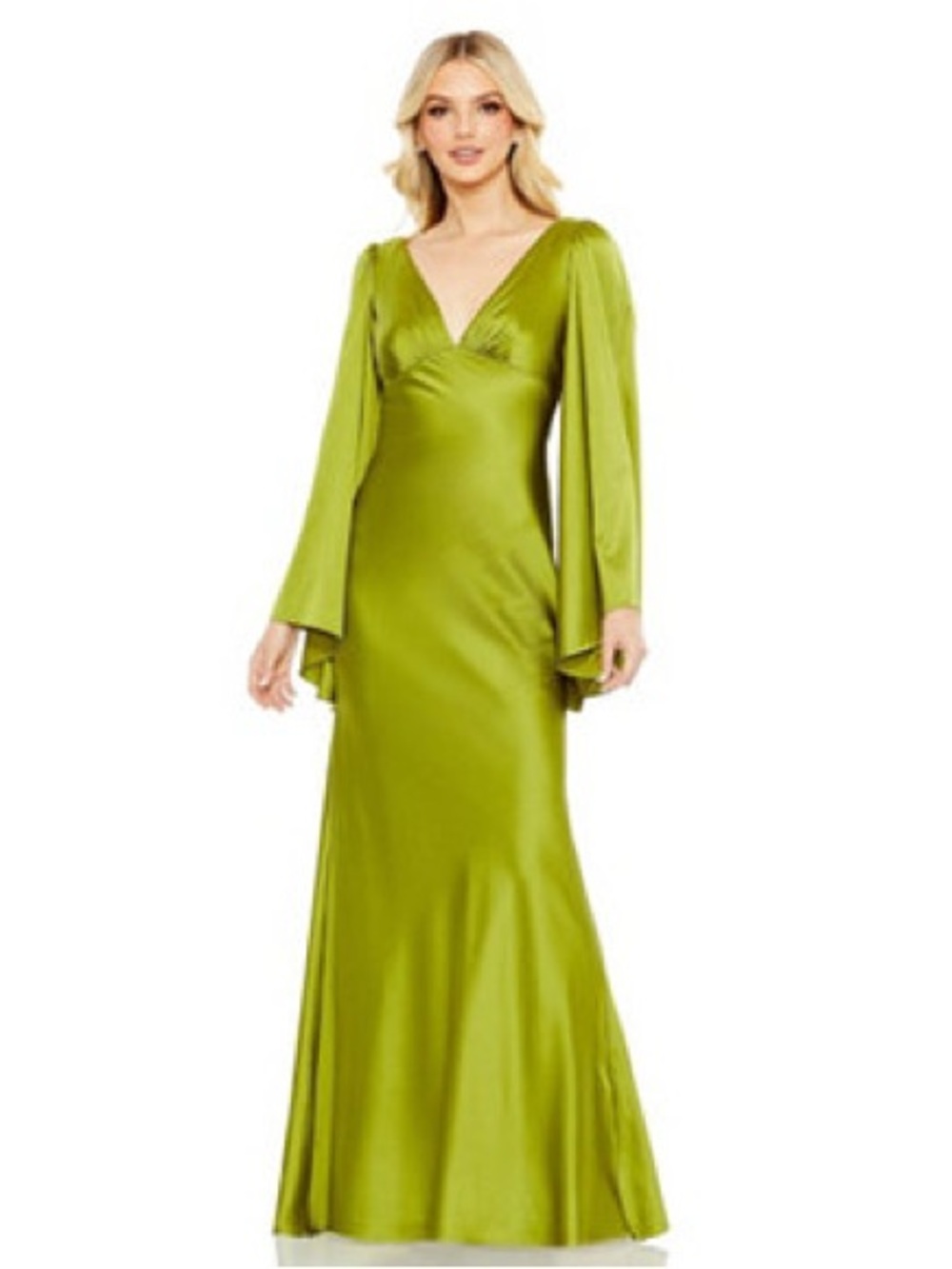 Mac Duggal Style 68344 Charmeuse Bell Sleeve
Empire Waist Satin Maxi Gown SZ 8